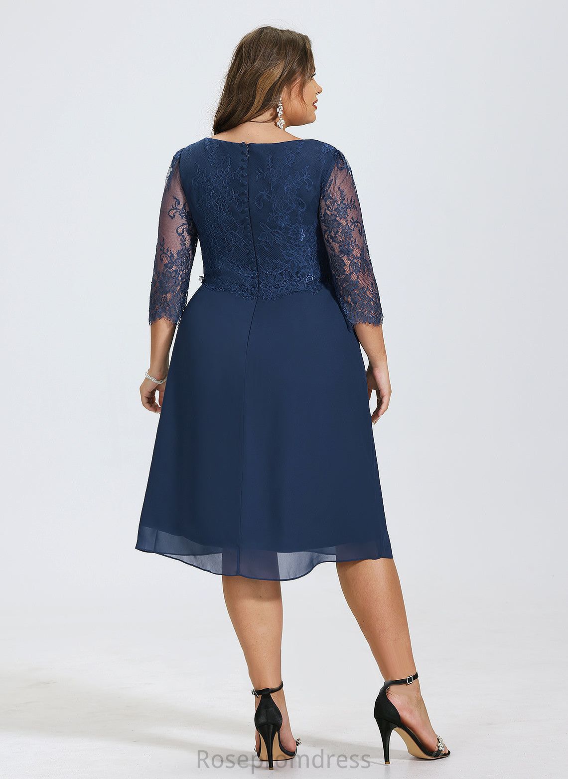 Scoop Neck With Cocktail Sheath/Column Chiffon Lace Makenna Dress Ruffle Knee-Length Cocktail Dresses