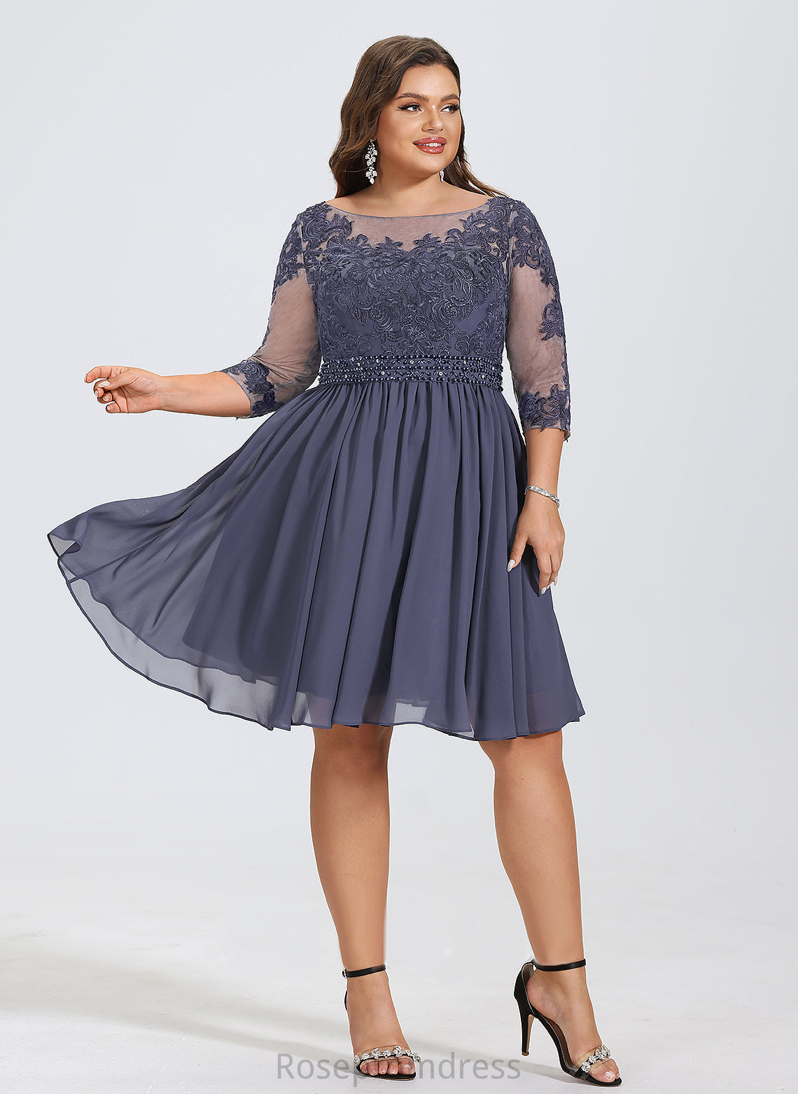 Scoop Dress Lace Madisyn Cocktail Knee-Length Chiffon Beading Cocktail Dresses A-Line Neck With