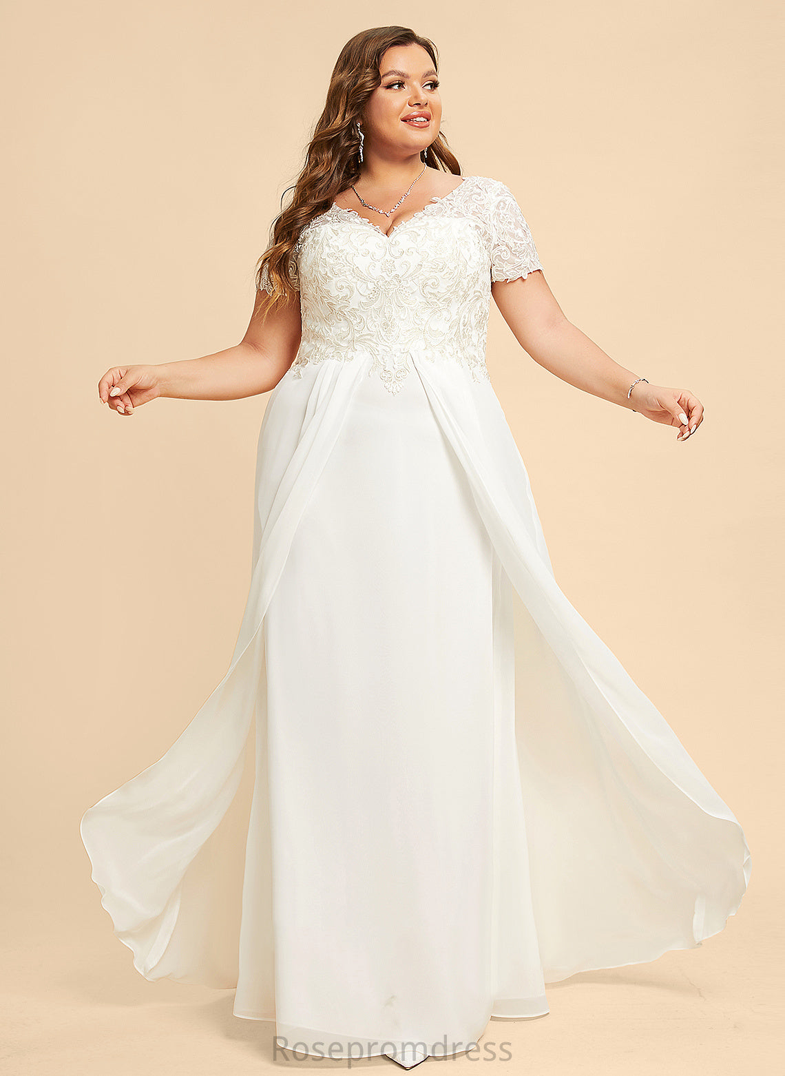 Wedding Lace Dress V-neck Chiffon Theresa With Floor-Length Wedding Dresses A-Line