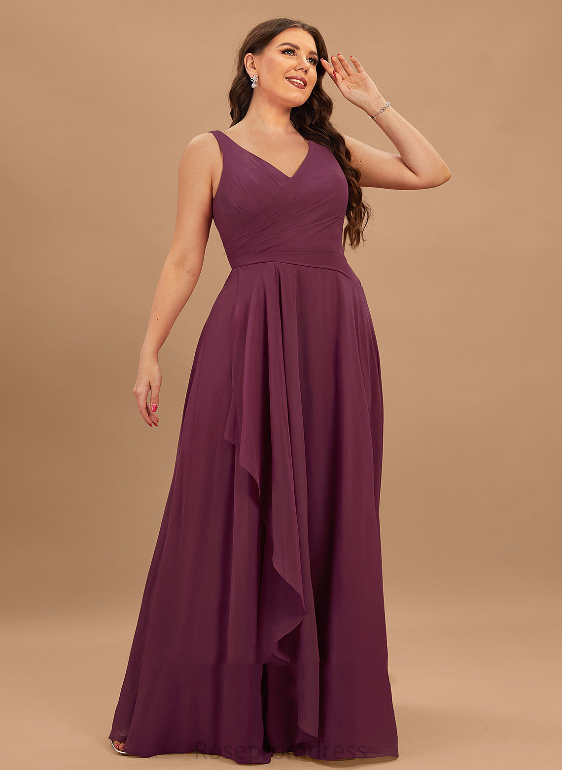 Floor-Length A-Line Embellishment Neckline SplitFront Silhouette Fabric Length V-neck Irene Bridesmaid Dresses