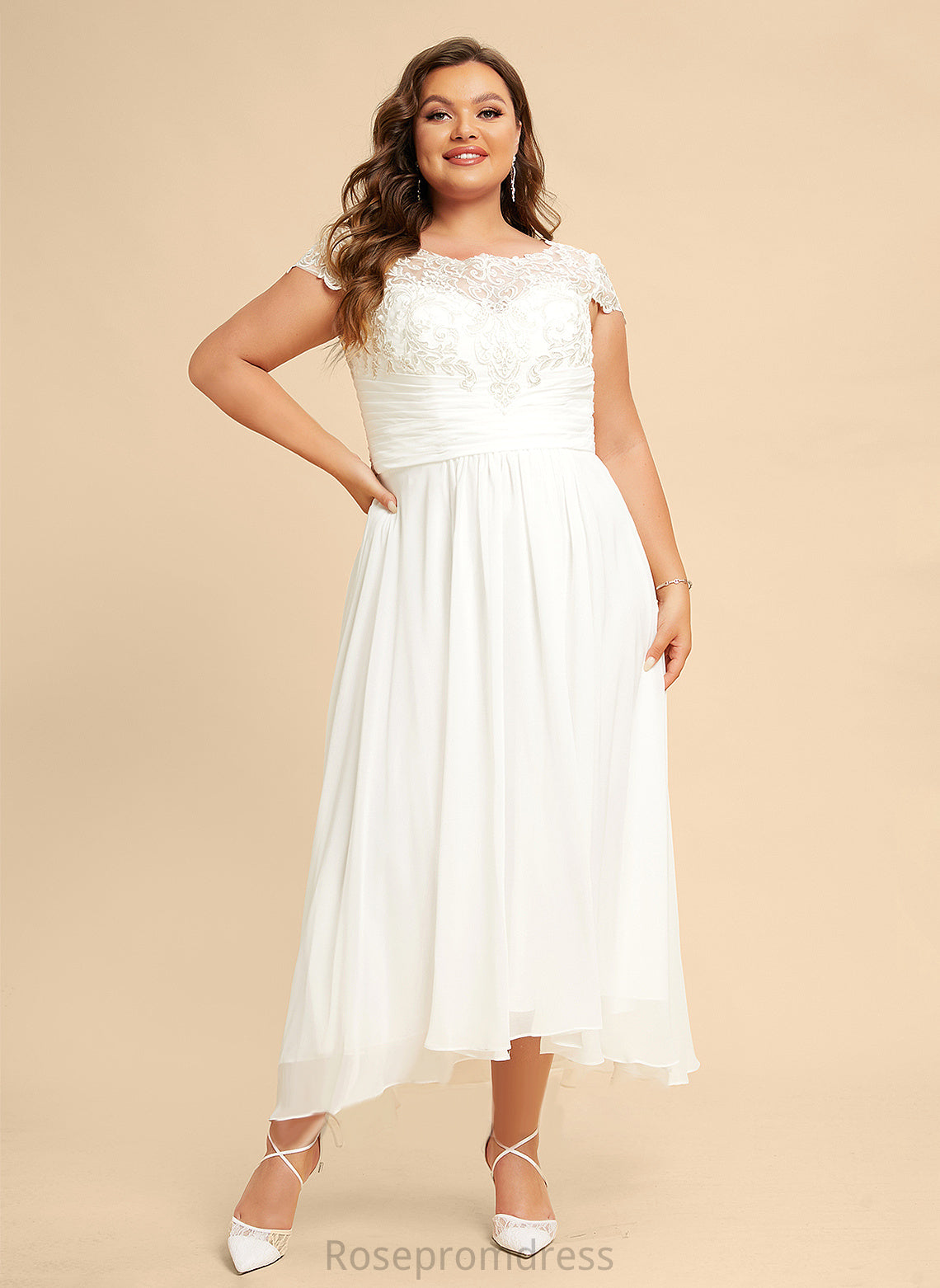 Wedding Kayden A-Line Scoop Chiffon Dress Lace Wedding Dresses Asymmetrical