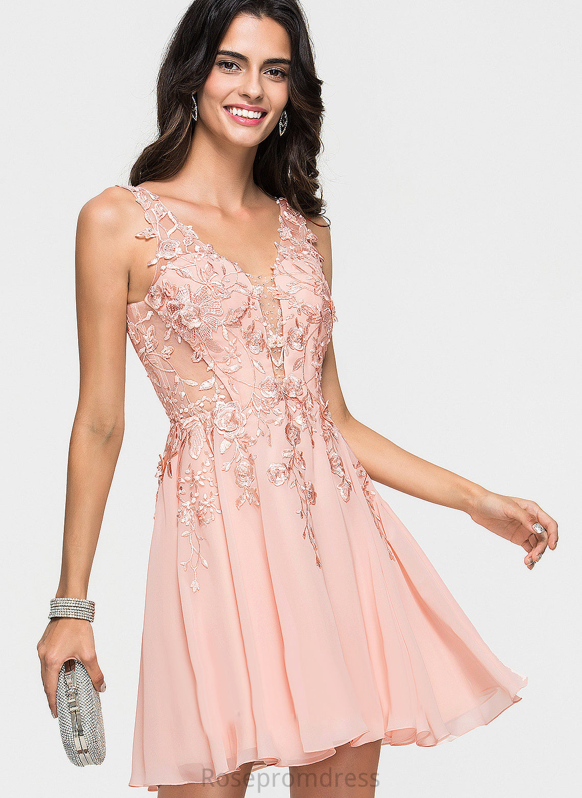 Homecoming Dress Chiffon V-neck Beading With Giovanna Short/Mini A-Line Homecoming Dresses Lace