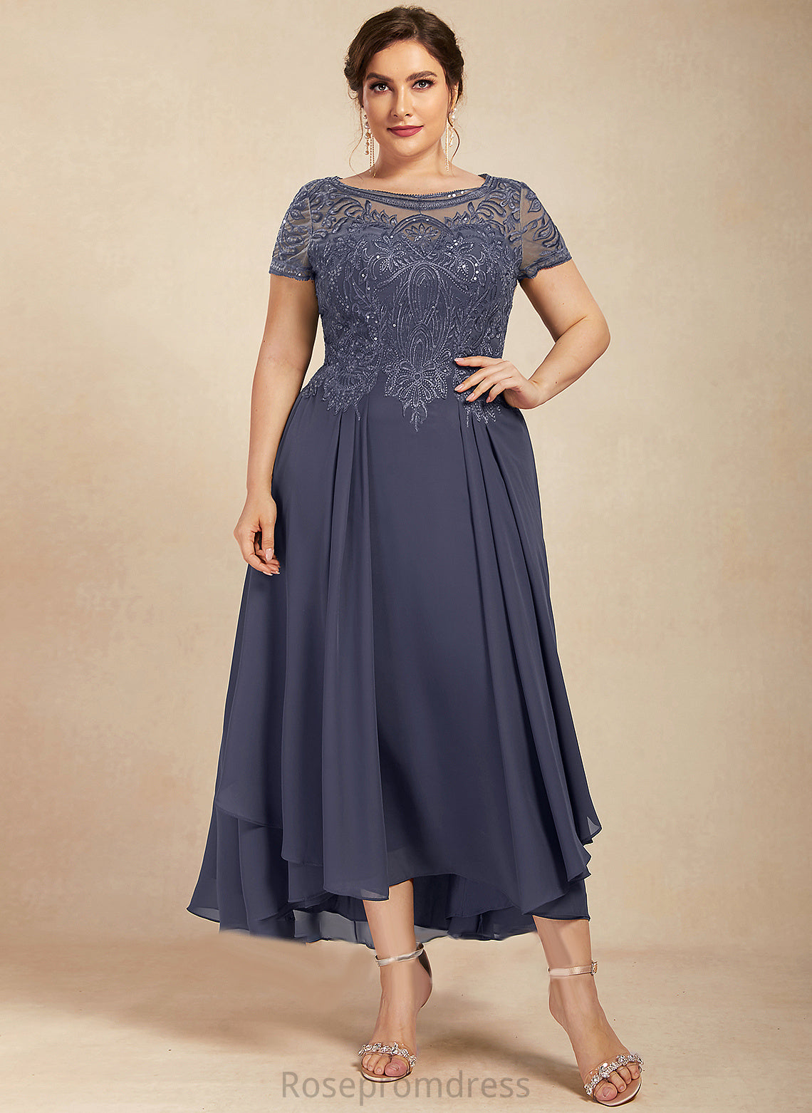 Asymmetrical Dress Mother of the Bride Dresses A-Line Bride Neck With Sequins Sandy Scoop Chiffon the Lace of Mother