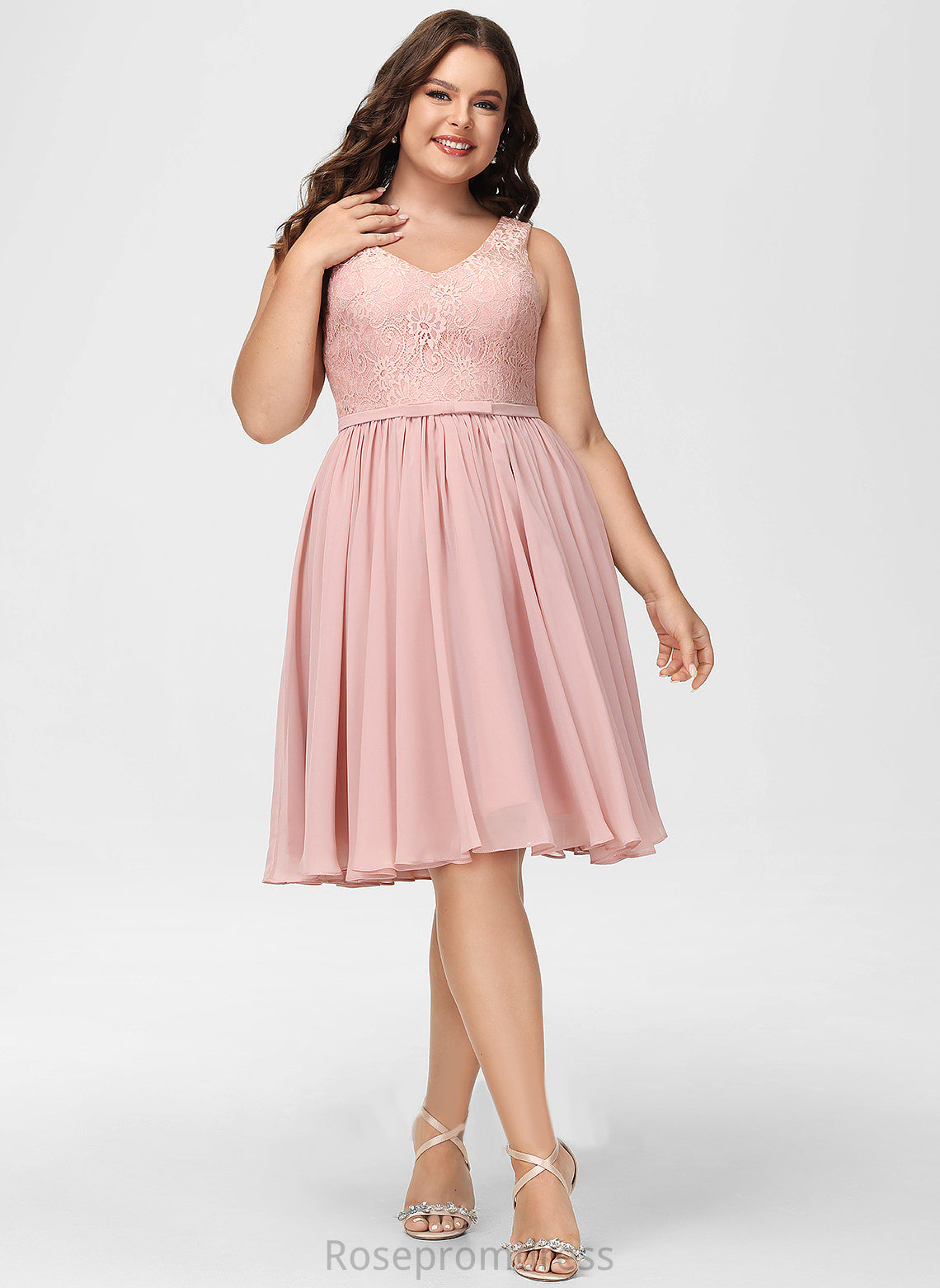 With Cocktail Dresses Brittany Lace Knee-Length Lace Dress V-neck A-Line Bow(s) Chiffon Cocktail