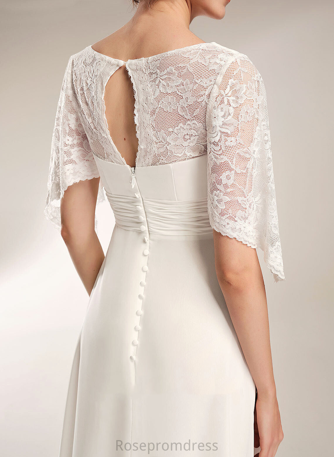 Floor-Length Wedding Dress With V-neck Lace Keira Chiffon Wedding Dresses Sheath/Column