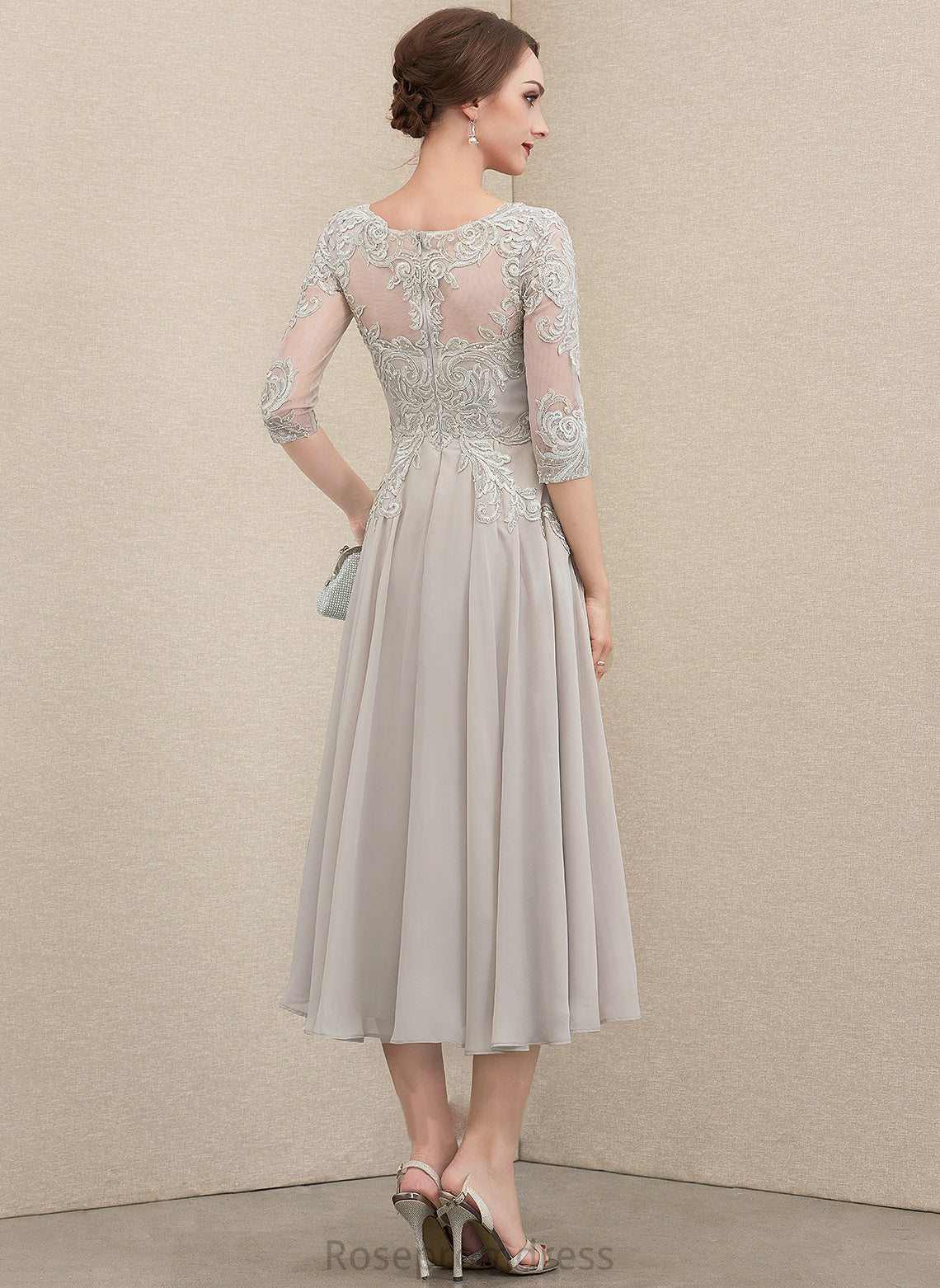 A-Line Tea-Length Dress Cocktail Dresses With Chiffon Cherish Cocktail Neck Scoop Sequins Lace Beading