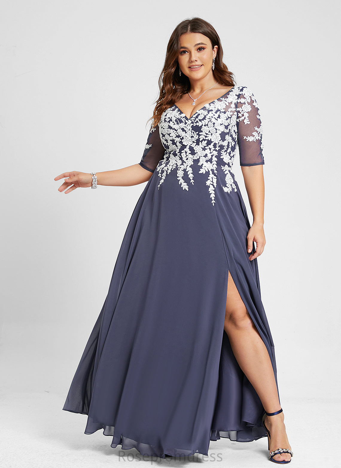 Lydia Prom Dresses V-neck Lace Floor-Length A-Line Chiffon