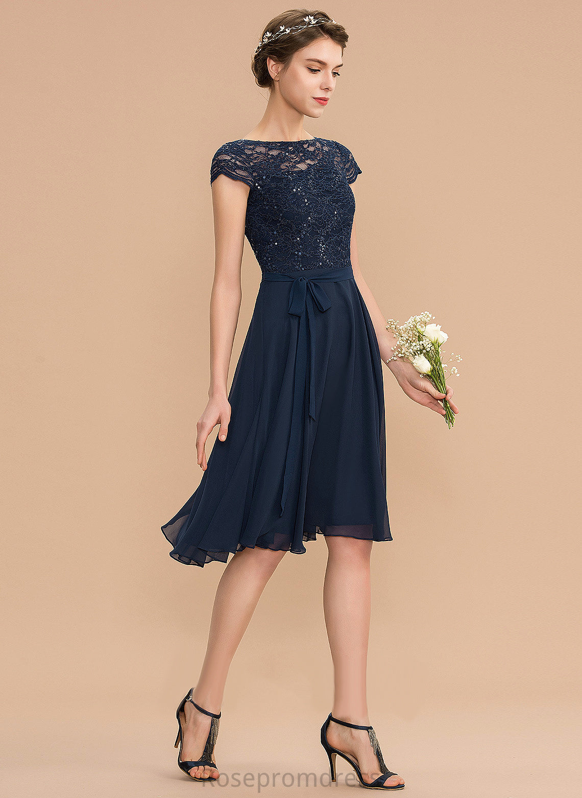 Homecoming Neck Bow(s) Scoop A-Line Homecoming Dresses With Dress Chiffon Knee-Length Lace Kamryn