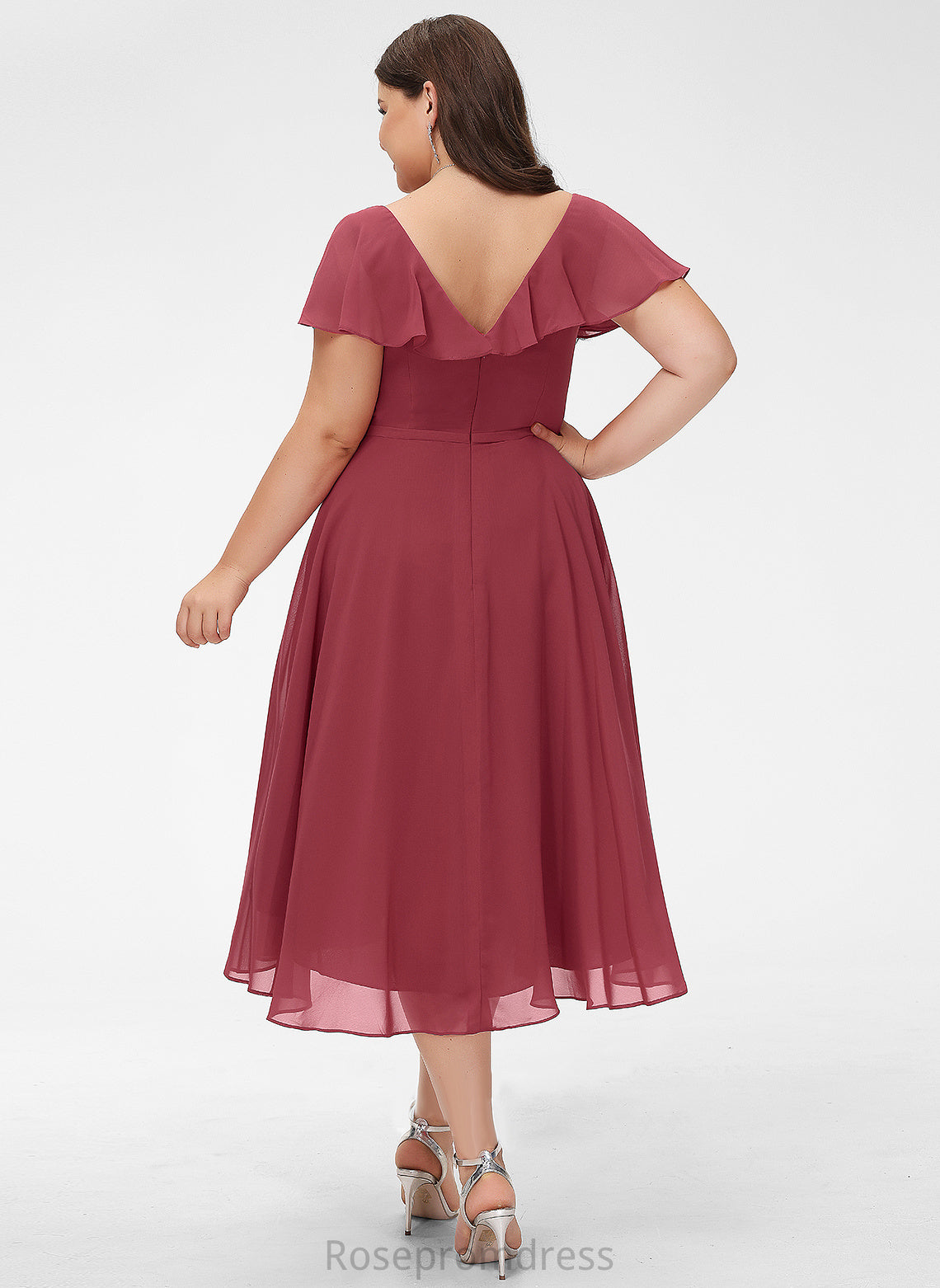 Janiyah V-neck Cocktail With Dress A-Line Cocktail Dresses Ruffle Chiffon Asymmetrical