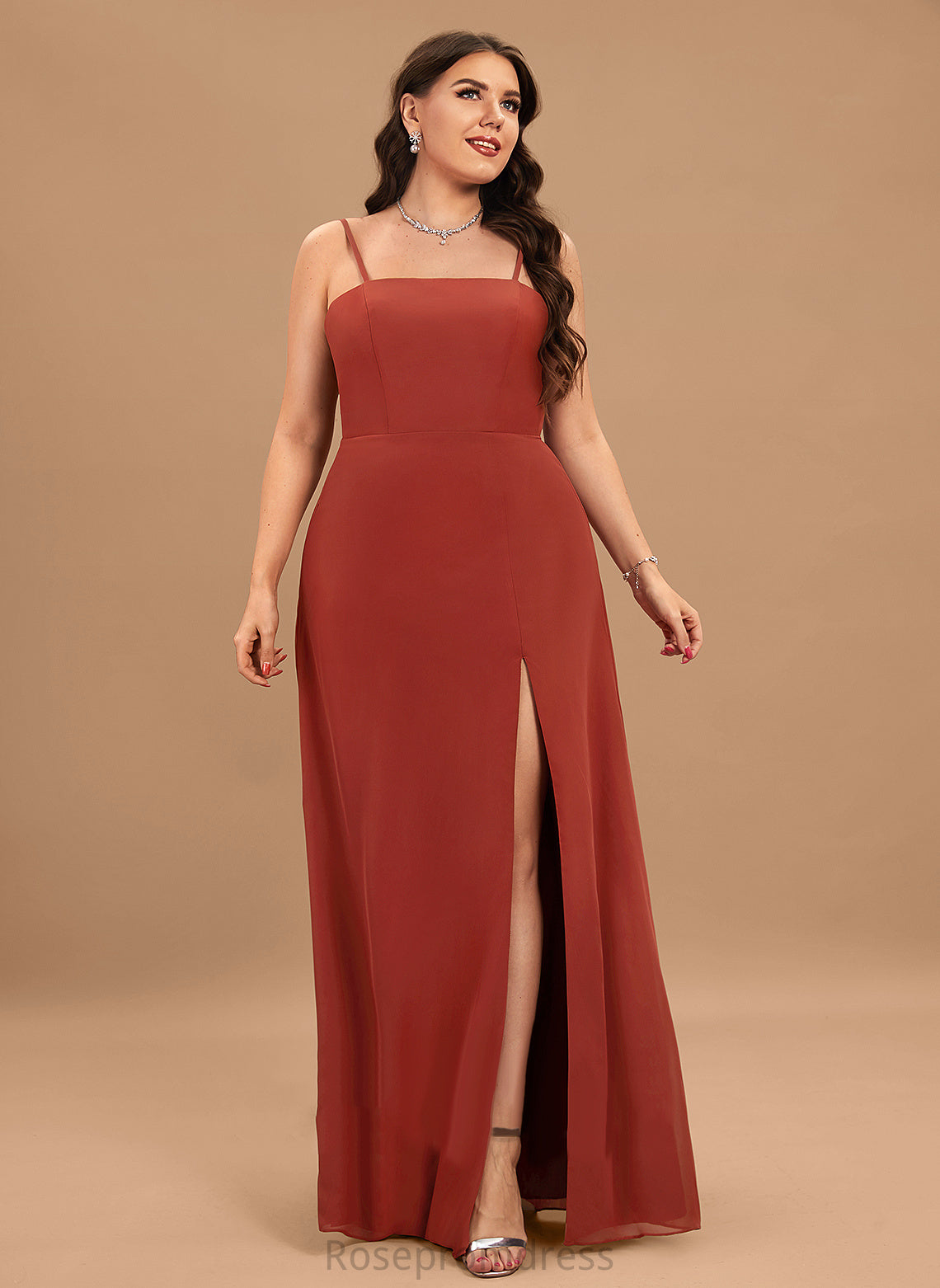 Length Fabric Floor-Length Straps&Sleeves Neckline Square Sheath/Column Silhouette Maisie Natural Waist V-Neck Floor Length Bridesmaid Dresses