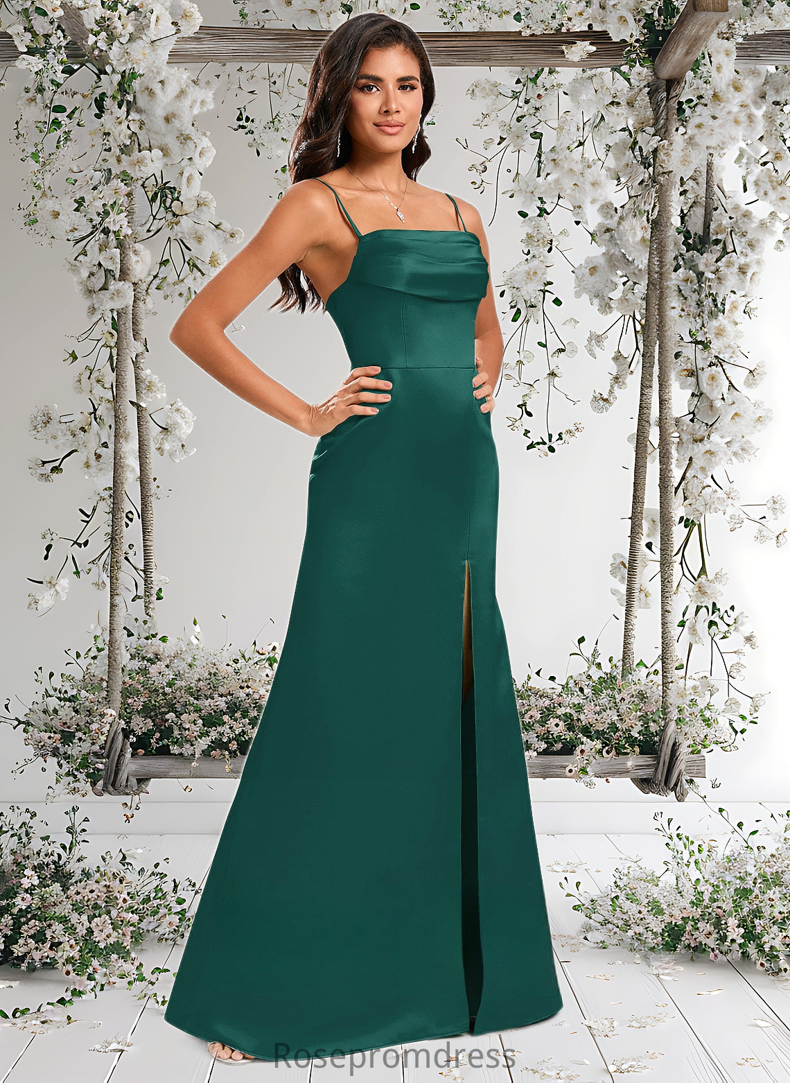 Evelin Trumpet/Mermaid Off the Shoulder Square Floor-Length Satin Prom Dresses With Ruffle DSP0025883