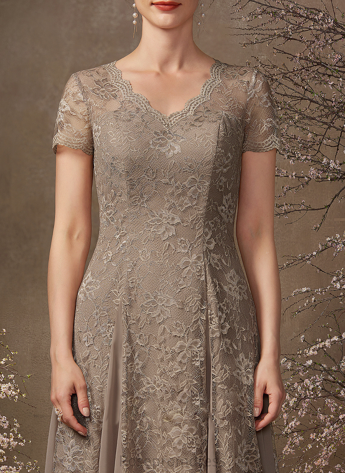 Chiffon A-Line Lace Mother Lilly the Dress of Bride Tea-Length V-neck Mother of the Bride Dresses