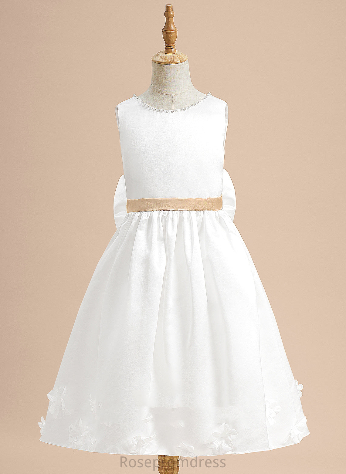 Girl Dress Flower Girl Dresses - Sleeveless Deborah A-Line With Satin Sash/Beading/Flower(s)/Bow(s) Scoop Neck Flower Tea-length