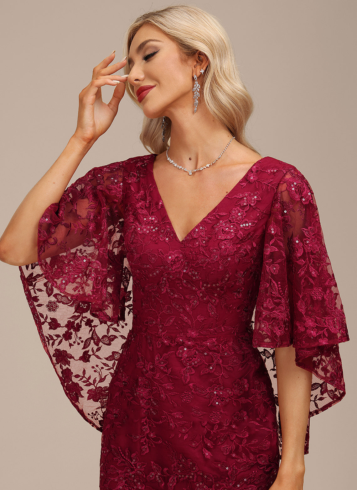 Cocktail Dresses With Lace Dress Cocktail Sheath/Column Sequins Kaelyn V-neck Tea-Length