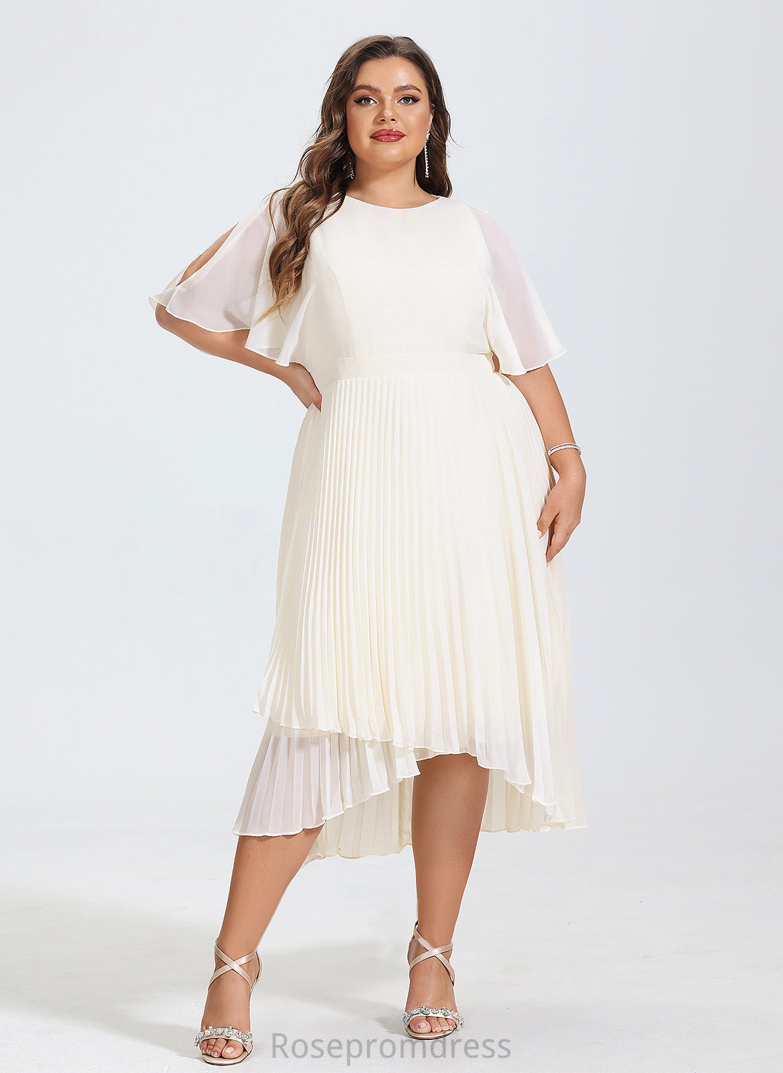 Dress Pleated A-Line Asymmetrical Wedding Dresses Chiffon Scoop With Wedding Campbell