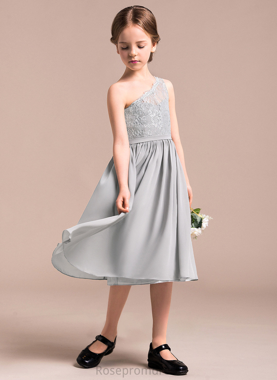 Chiffon One-Shoulder Knee-Length A-Line Harmony Junior Bridesmaid Dresses Lace