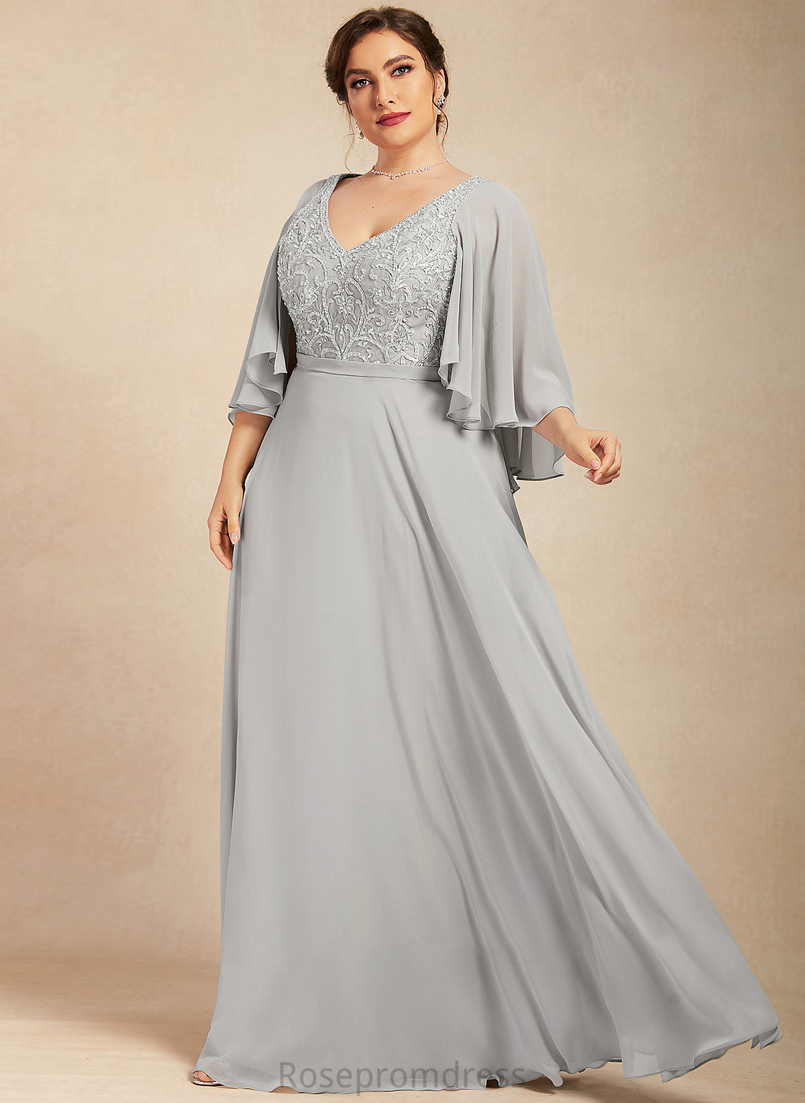 A-Line Viola Sequins Chiffon Mother Mother of the Bride Dresses of Dress Lace Floor-Length With V-neck the Beading Bride