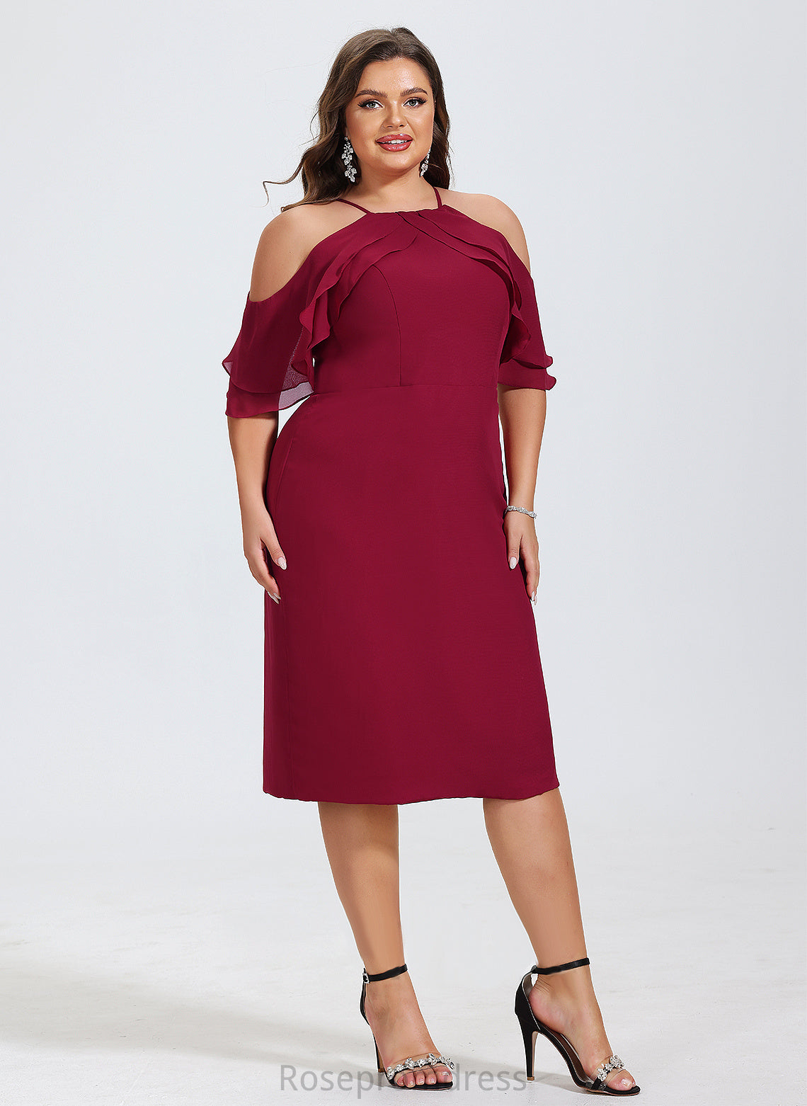 Cascading Ruffles With Alaina Chiffon Knee-Length Cocktail Dresses Square Dress Cocktail Neckline Sheath/Column