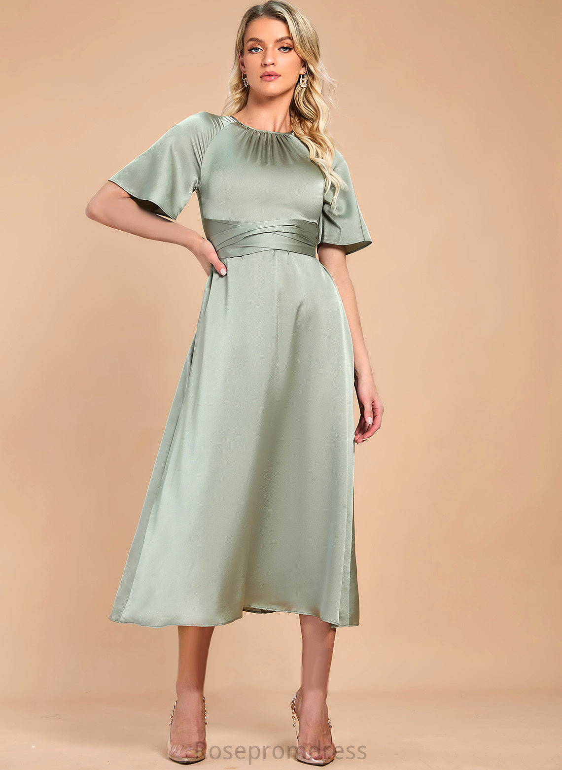 Cocktail A-Line Cocktail Dresses Dress Tea-Length Satin Madyson