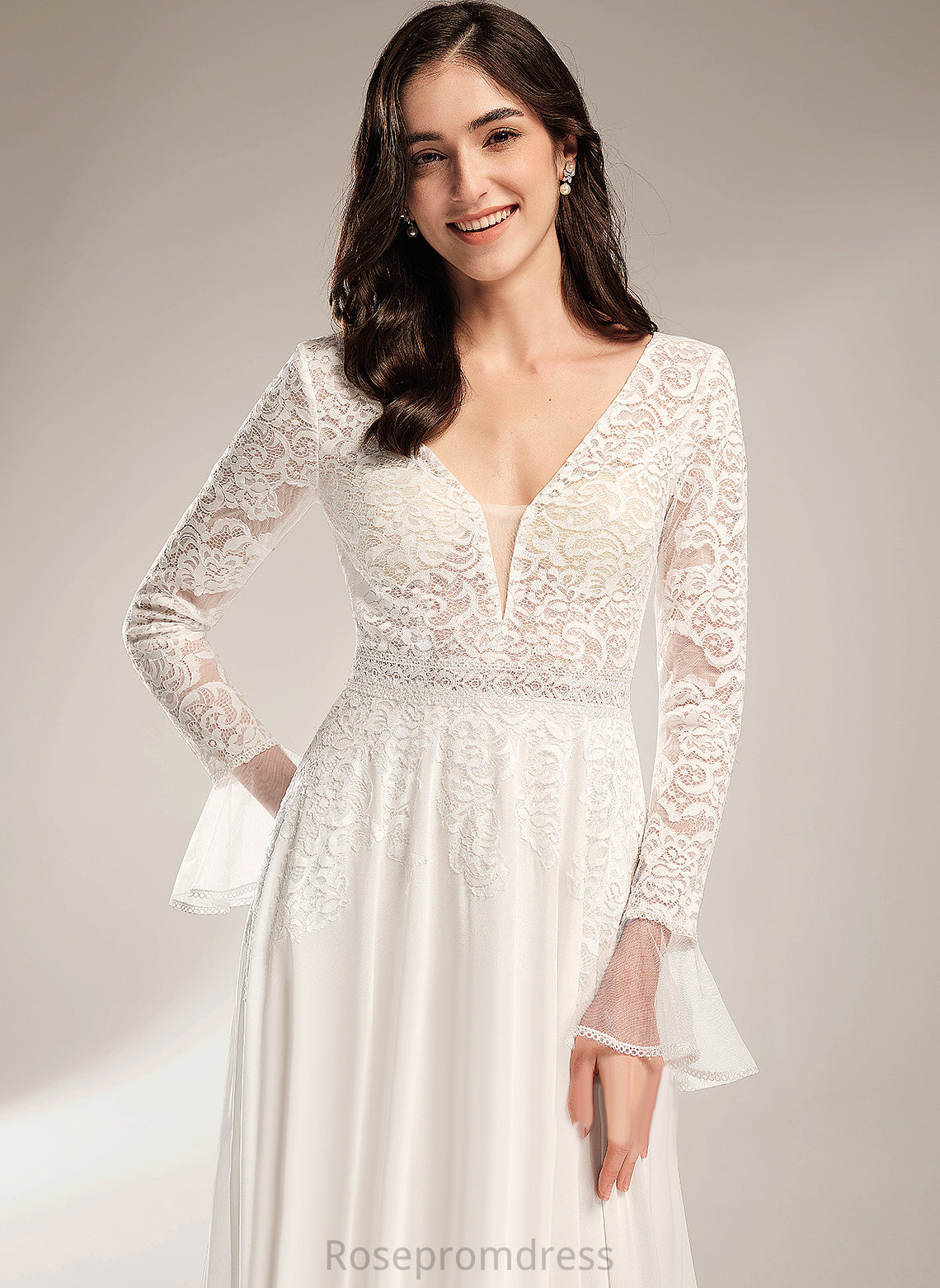 Chiffon Wedding Dresses Wedding Ruffle Court V-neck With Dress Ayla Lace Train A-Line