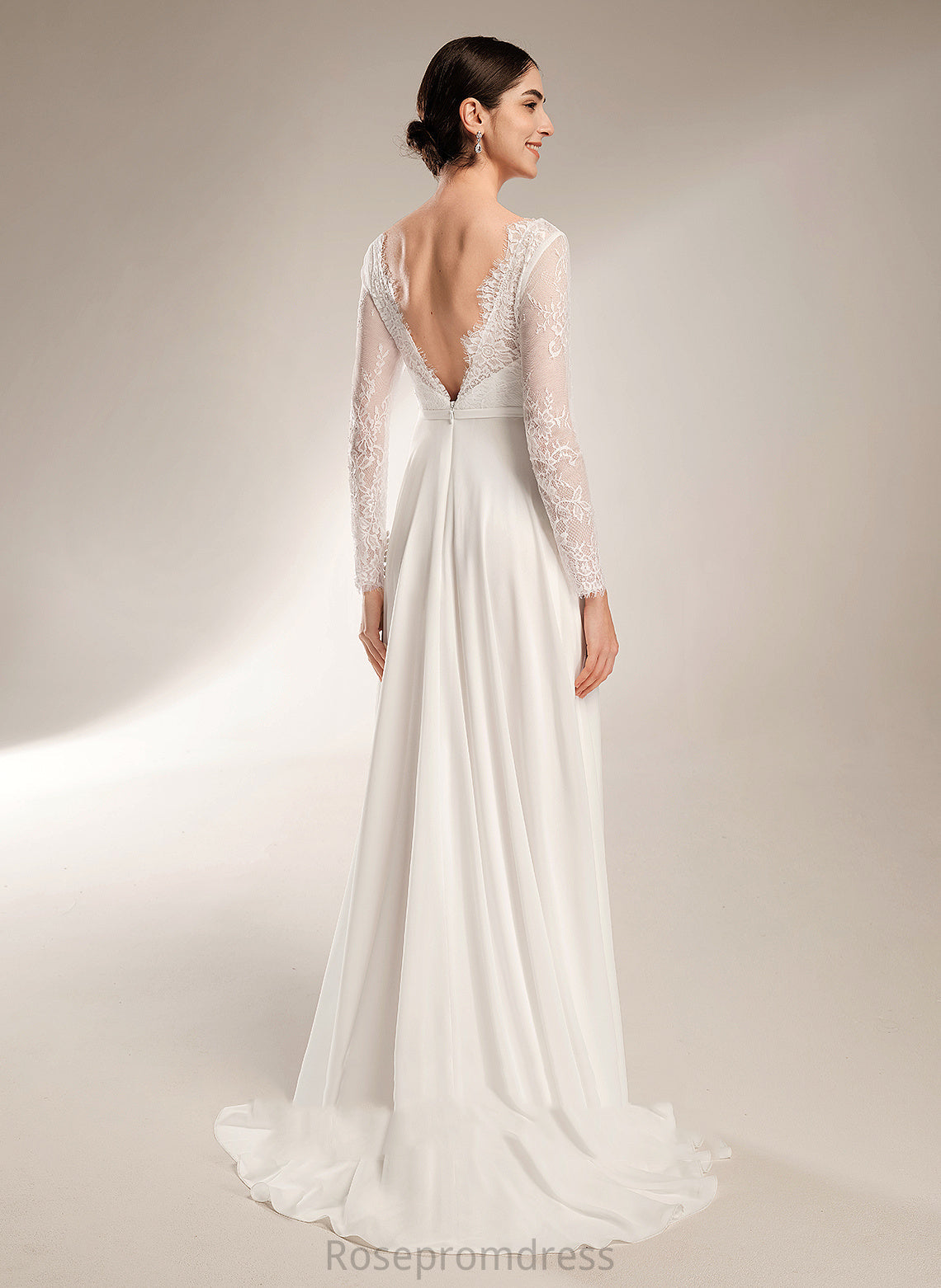 A-Line Wedding Caitlin V-neck Wedding Dresses Train Lace Chiffon Sweep Dress