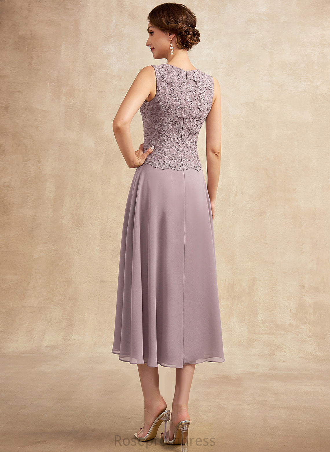 Neck A-Line the Dress Chiffon Lace Tea-Length Scoop of Mother Bride Mother of the Bride Dresses Rosalie