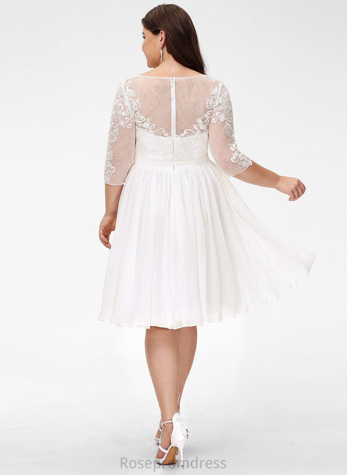 Chiffon Dress Scoop With Lace Neck Wedding Wedding Dresses Knee-Length Fernanda A-Line Sequins