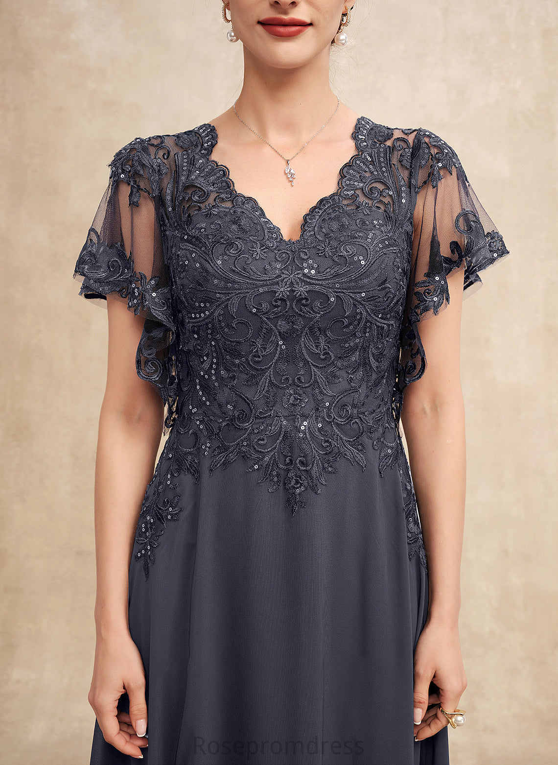 Dress Bride Sequins Lace of Chiffon the Floor-Length V-neck Mother of the Bride Dresses Mother A-Line With Madeline