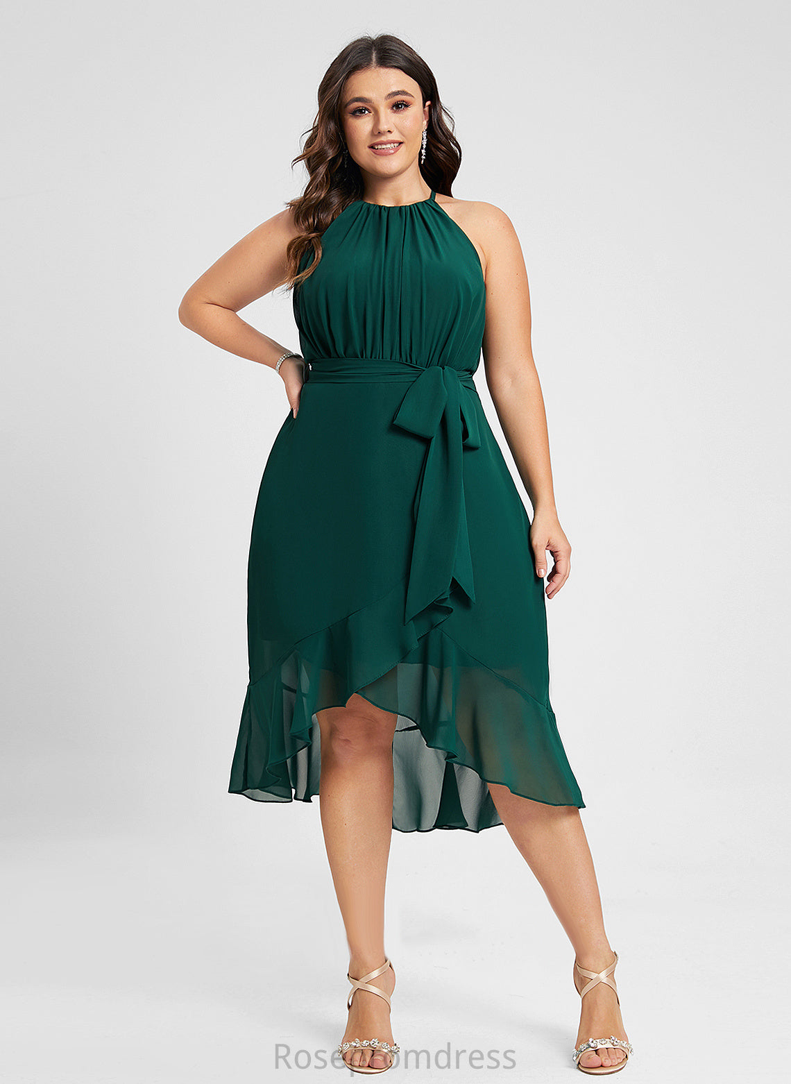 Asymmetrical Chiffon Cocktail Dresses Cocktail A-Line Bow(s) With Stacy Ruffle Neck Scoop Dress