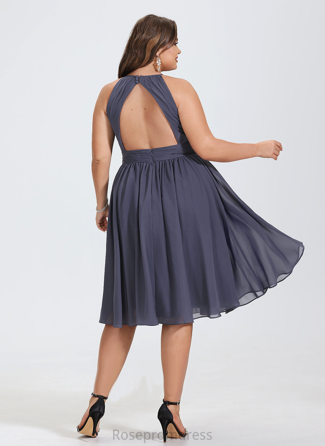 Ruffle Cocktail Dresses Scoop Knee-Length Neck Kamila A-Line With Chiffon Cocktail Dress