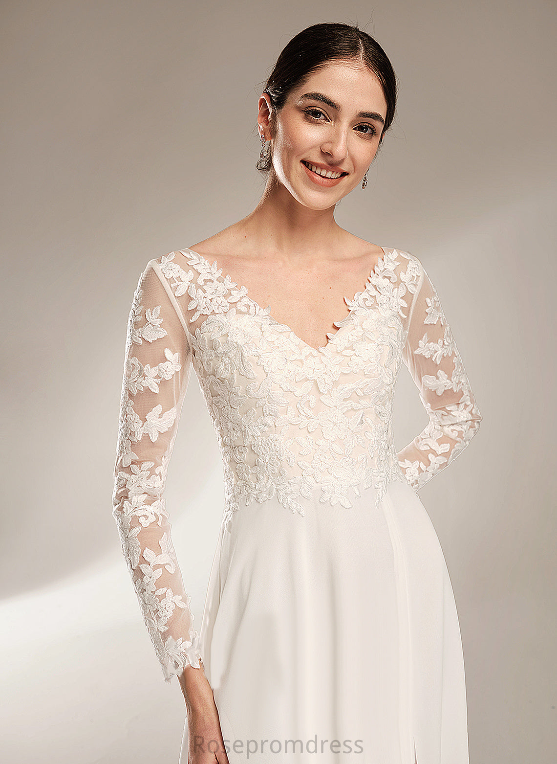 Lace Split With V-neck Bailee A-Line Chiffon Floor-Length Wedding Wedding Dresses Front Dress