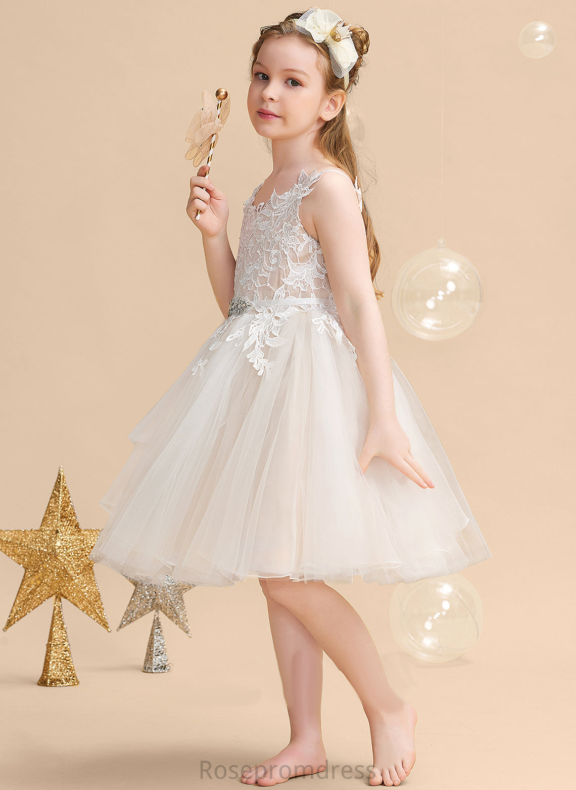 A-Line Sleeveless Isabela Flower Girl Dresses Dress - Girl Tulle/Lace Straps Flower Knee-length