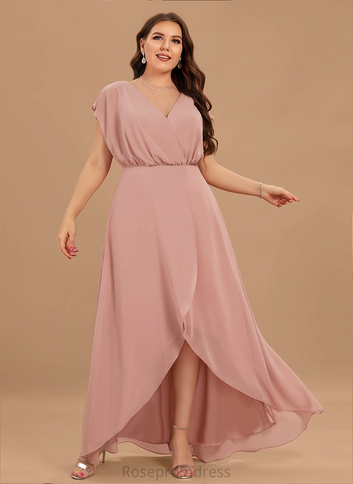 Fabric Asymmetrical Length Silhouette Straps&Sleeves A-line V-Neck Neckline Gracie Trumpet/Mermaid Sleeveless Floor Length Bridesmaid Dresses