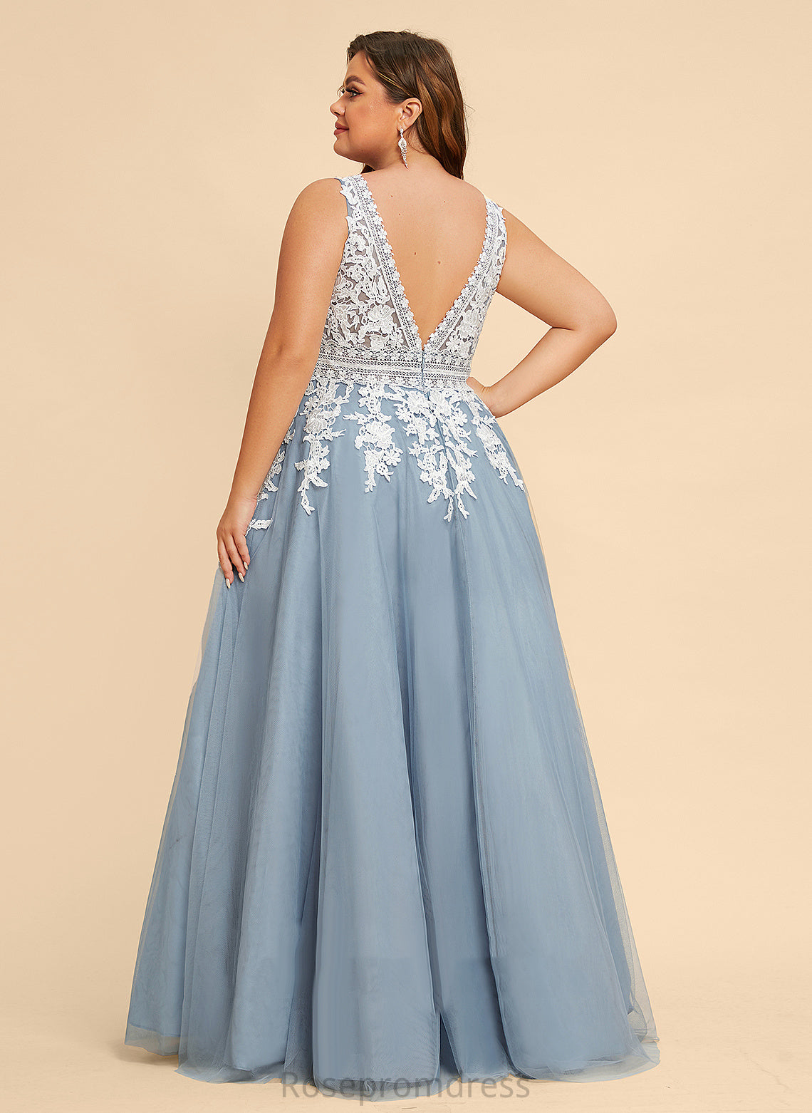 V-neck Floor-Length Kathleen Tulle Prom Dresses Ball-Gown/Princess