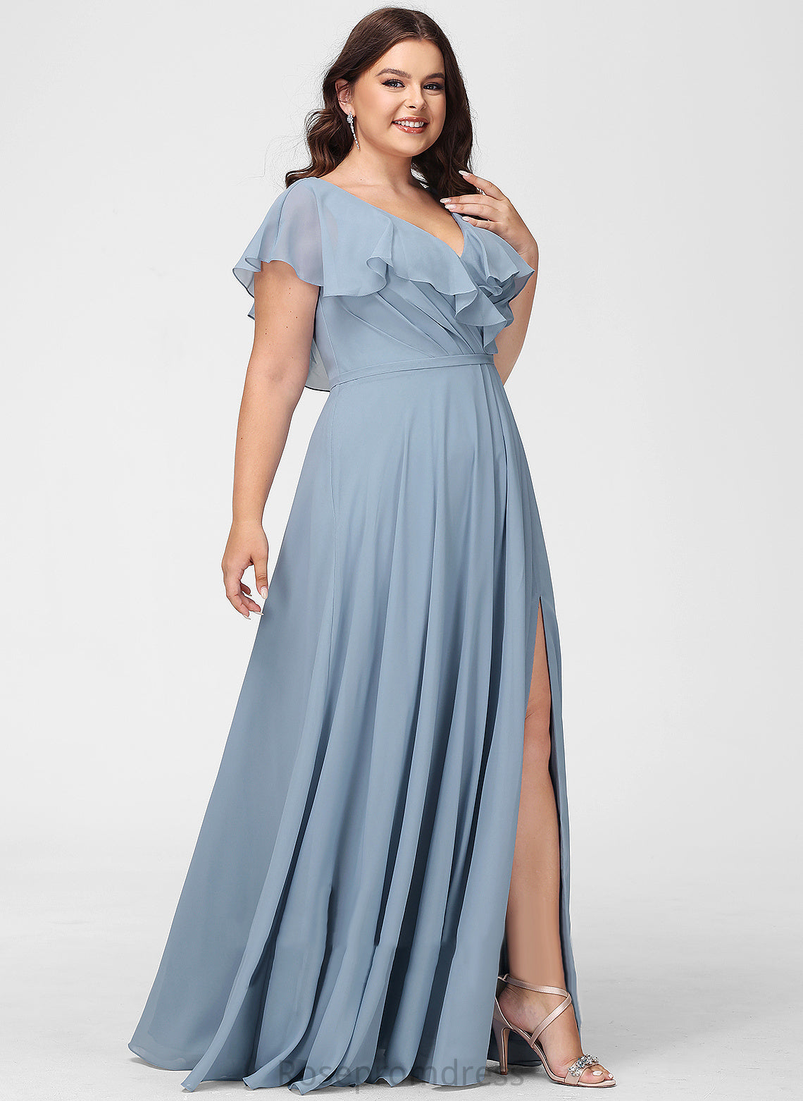 Length V-neck A-Line Floor-Length Neckline Fabric SplitFront Silhouette Embellishment Reagan Floor Length V-Neck Bridesmaid Dresses