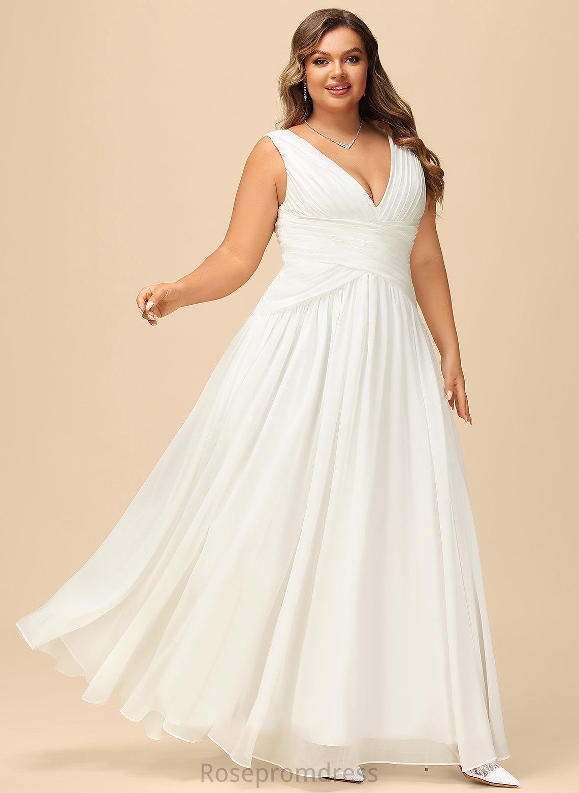 Wedding Dresses V-neck Dress Wedding Chiffon Pleated A-Line Floor-Length With Justine