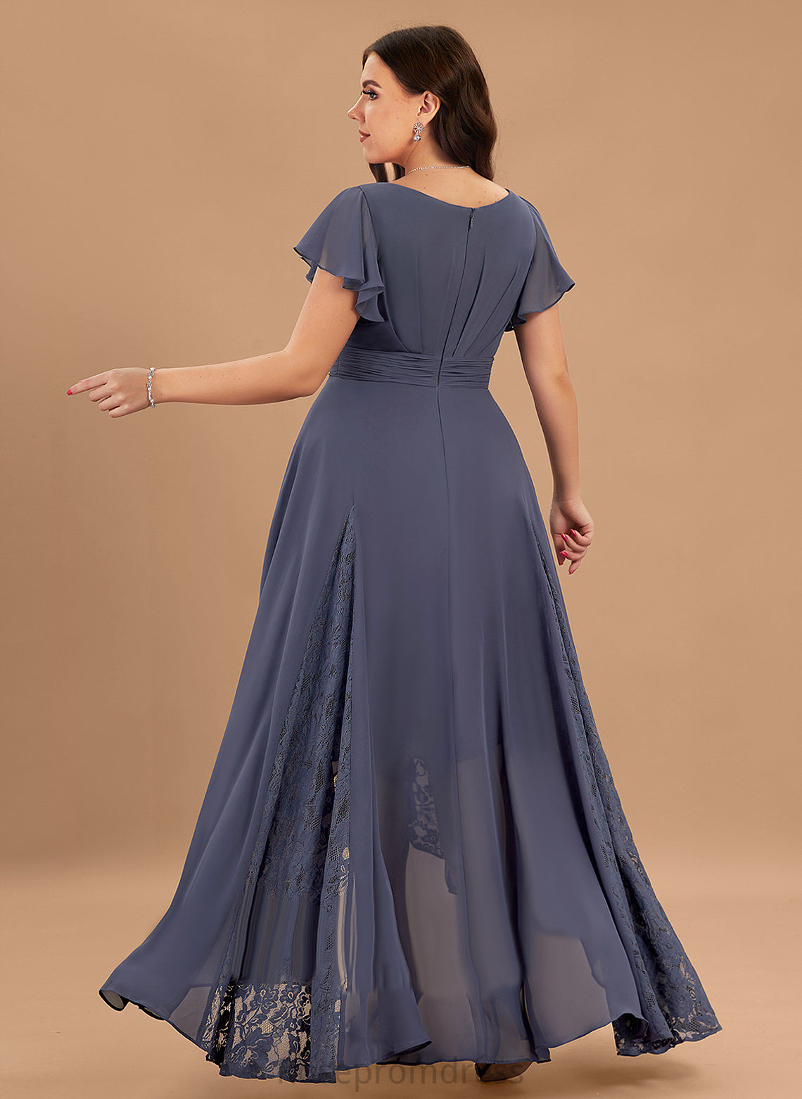 Embellishment Silhouette Fabric A-Line Asymmetrical Neckline V-neck Ruffle Length Gina Bridesmaid Dresses