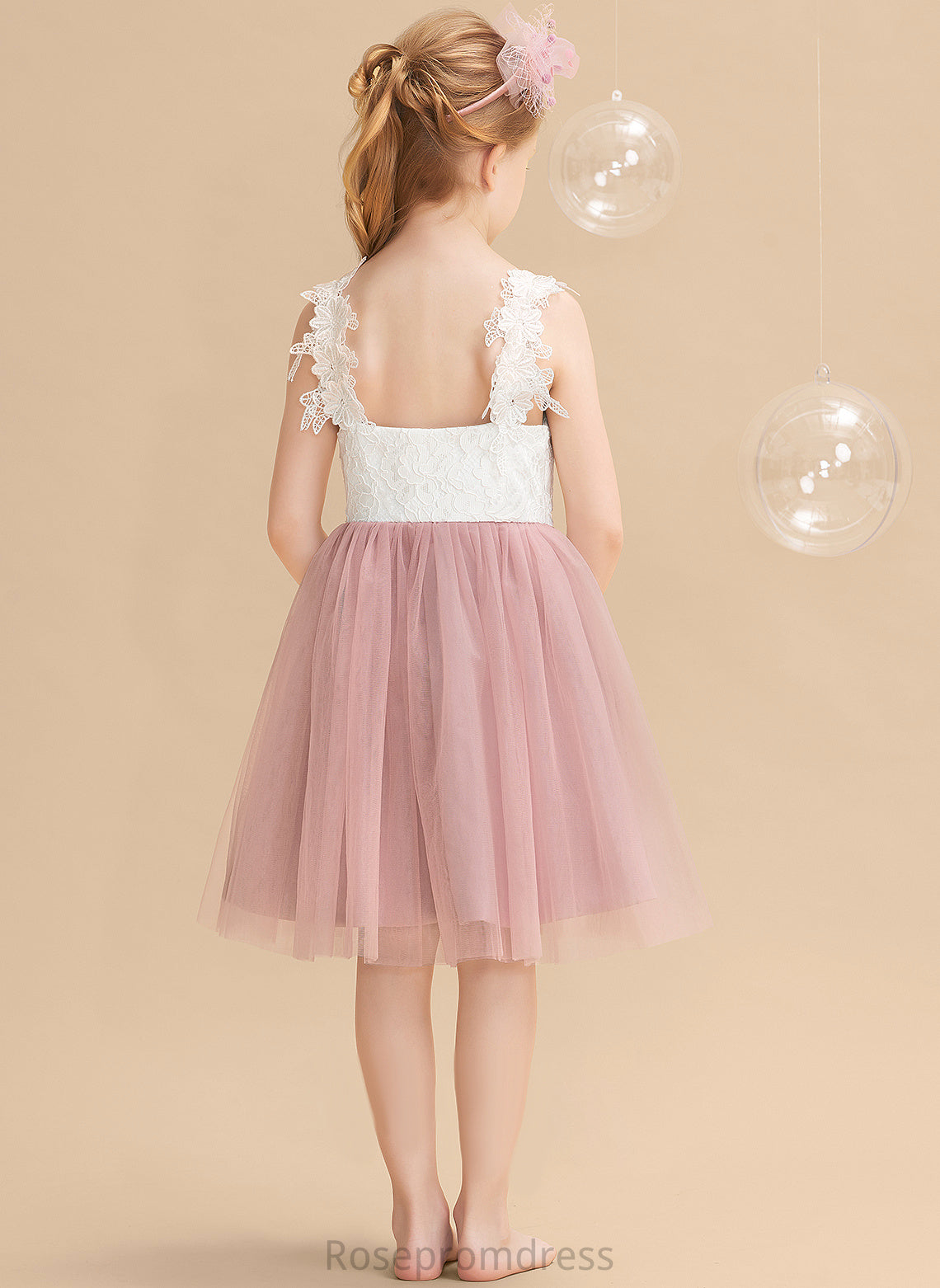 Tulle/Lace Sleeveless V-neck Flower Girl Knee-length Yasmin Dress A-Line Flower Girl Dresses