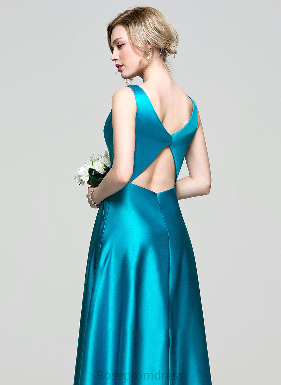 Prom Dresses With V-neck Pockets Floor-Length Ball-Gown/Princess Ruffle Satin Cara