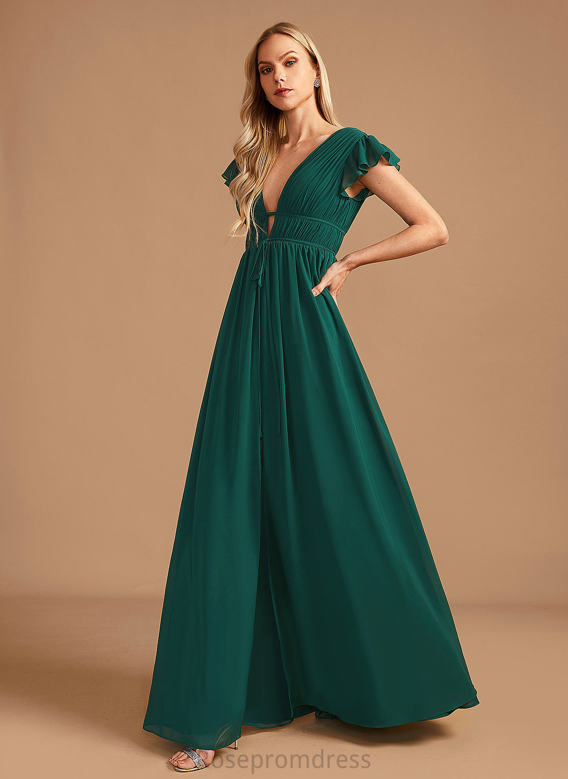 A-Line Neckline Length Silhouette Fabric Floor-Length Embellishment SplitFront V-neck Izabella Sleeveless Natural Waist Bridesmaid Dresses