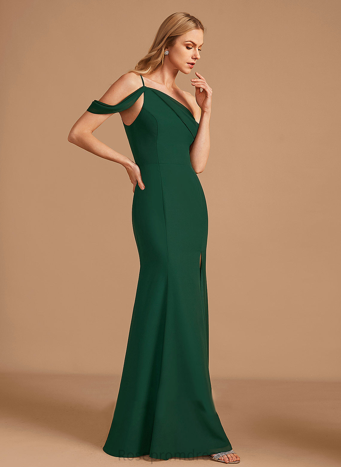 Trumpet/Mermaid Length Floor-Length SplitFront One-Shoulder Fabric Embellishment Silhouette Neckline Karissa A-Line/Princess Sleeveless Bridesmaid Dresses