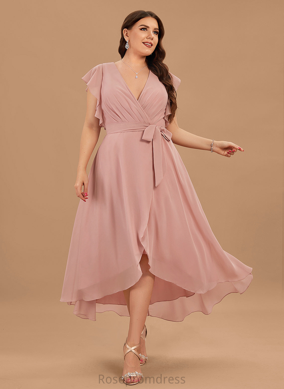 Macy Cocktail Dresses Chiffon With Dress V-neck A-Line Asymmetrical Ruffle Cocktail