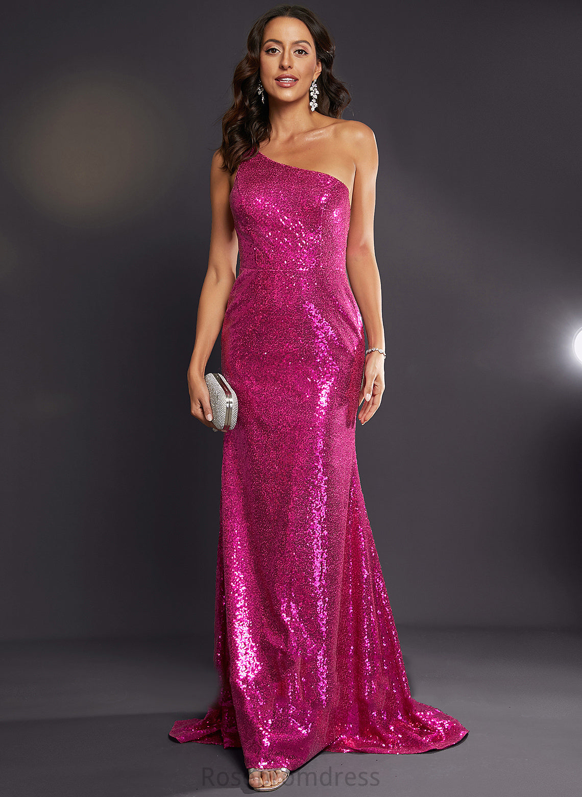 Train Natalie Sequined One-Shoulder Prom Dresses Trumpet/Mermaid Sweep