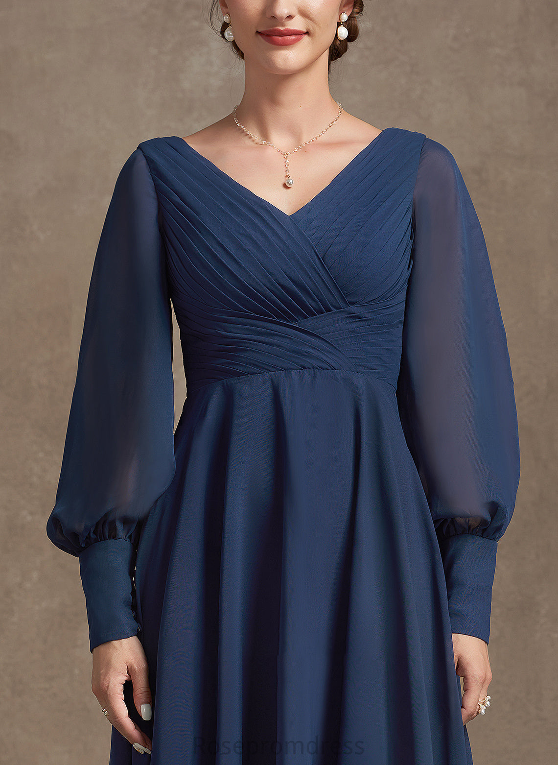 the Mother V-neck Ruffle Lilly Chiffon of With Dress Bride Tea-Length Mother of the Bride Dresses A-Line