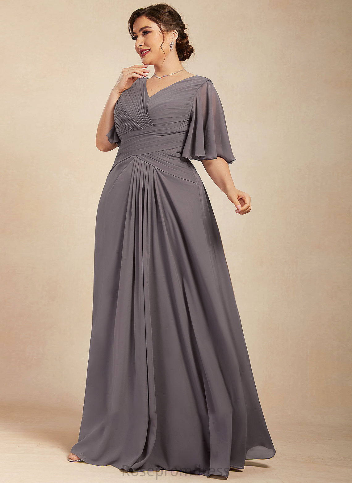 Ruffle Dress Floor-Length With Bride the of Mother Mother of the Bride Dresses Braelyn Chiffon V-neck A-Line