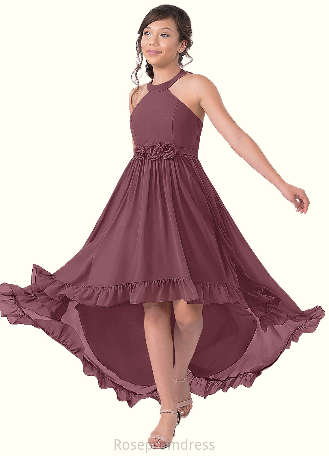 Phoenix A-Line Chiffon Asymmetrical Junior Bridesmaid Dress SRSP0019969