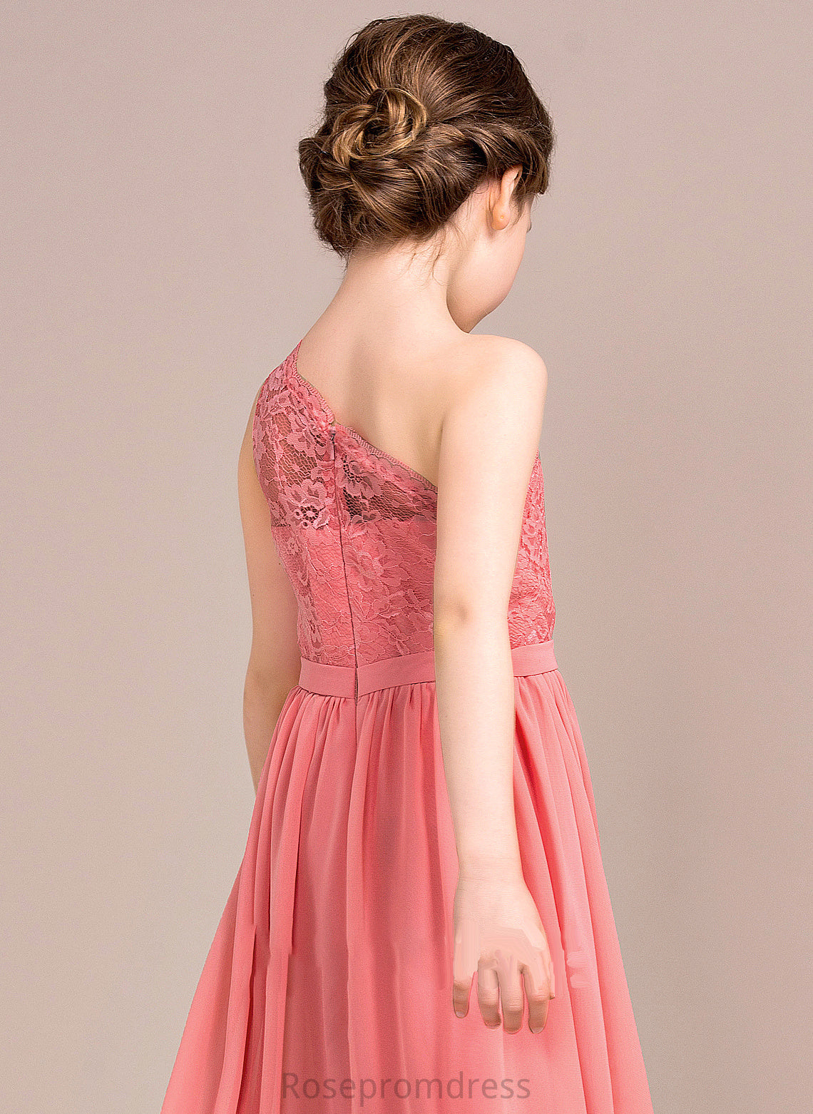 Junior Bridesmaid Dresses One-Shoulder Chiffon A-Line Lace Cameron Floor-Length