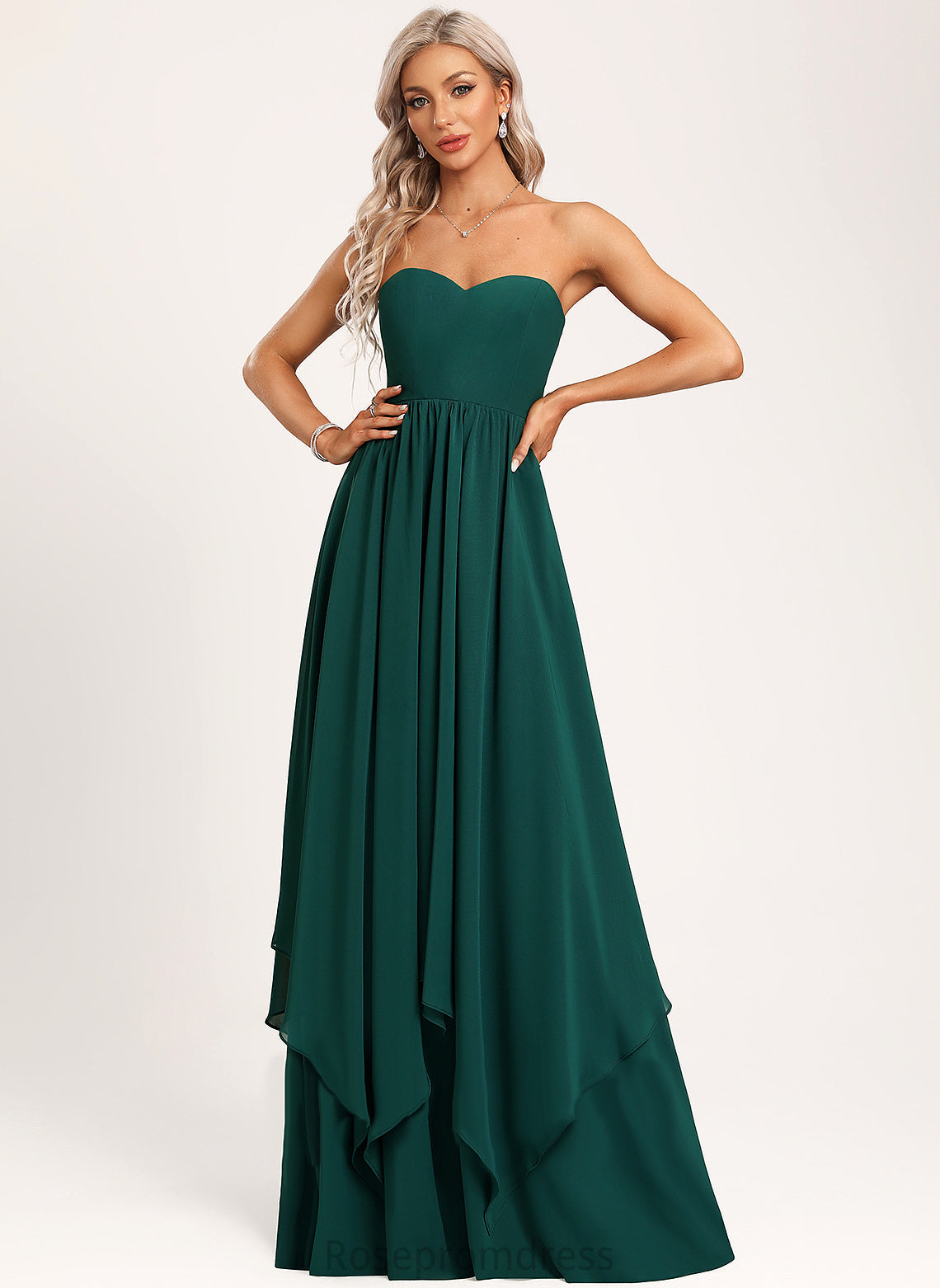 Ruffle Floor-Length Neckline Length A-Line Embellishment V-neck Silhouette Fabric Sweetheart Yuliana Bridesmaid Dresses