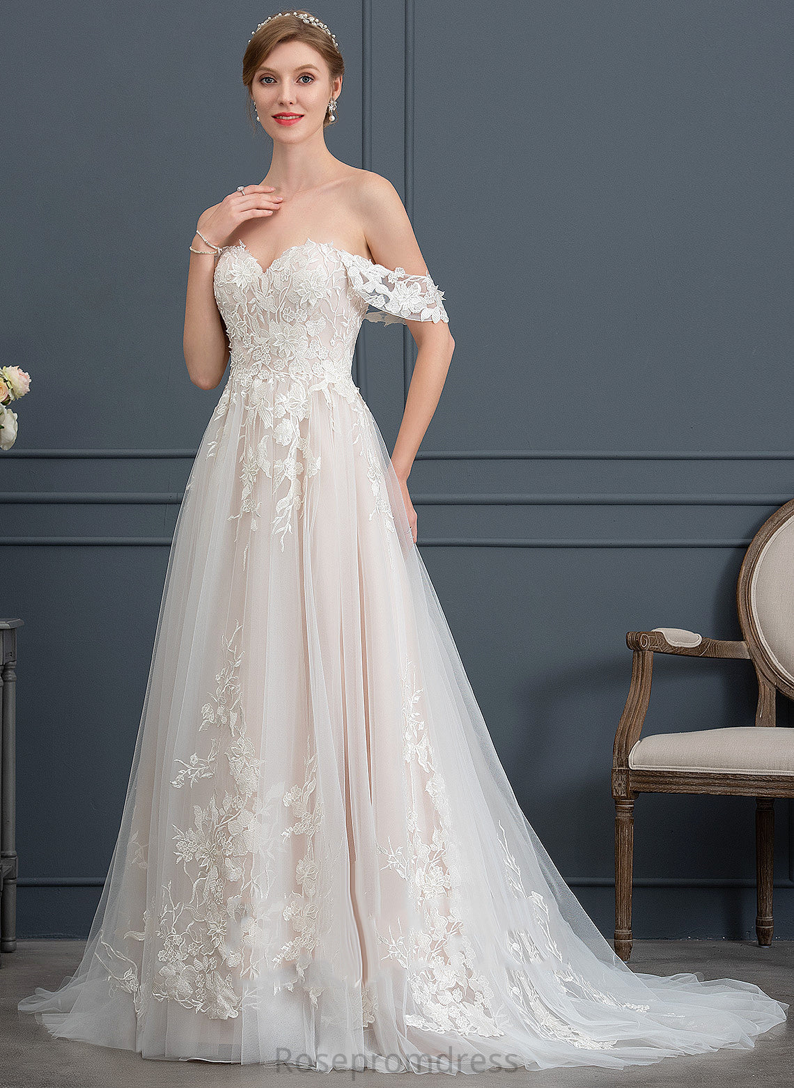 Nia Ball-Gown/Princess Wedding Dresses Lace Sweetheart Dress Wedding Train Sweep Tulle