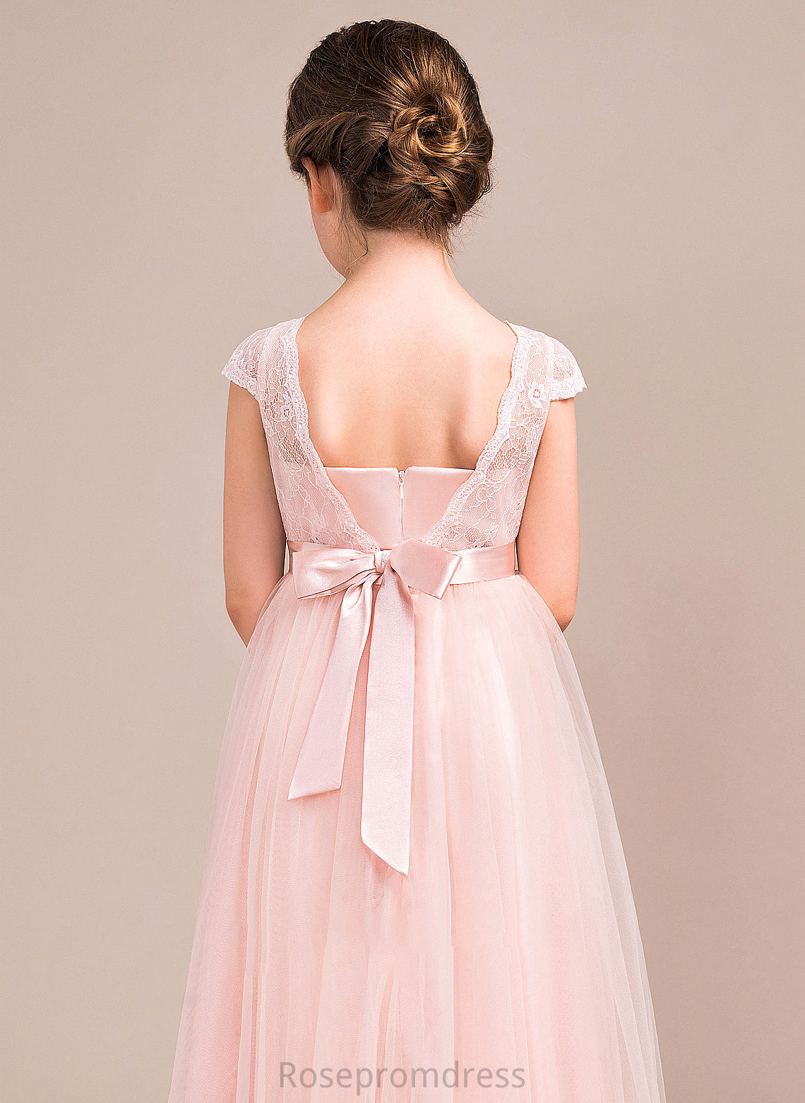 Junior Bridesmaid Dresses Scoop Neck Lace Bow(s) With Iyana A-Line Tulle Floor-Length